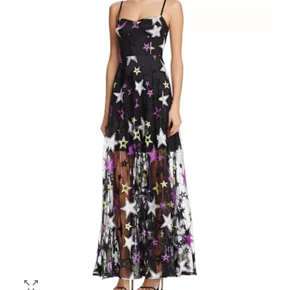 NWT Zendaya X Aqua Embroidered Star Gown Semi Sheer XS Black Purple Formal
